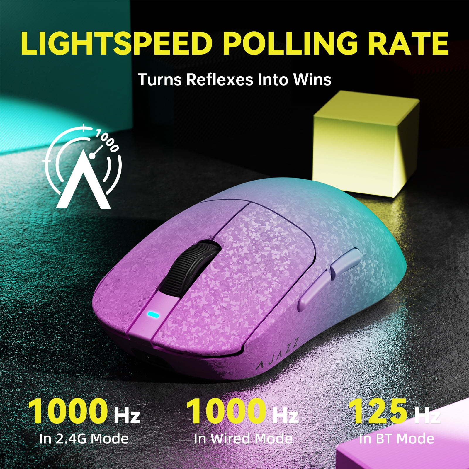 AJAZZ AJ199 Wireless Gaming Mouse, 58g Ultra-Lightweight Carbon Fiber Mouse, 24000 DPI PAW3311 Sensor, Tri-Mode 2.4G/Bluetooth/USB-C, 500mAh Rechargeable Gaming Mouse for PC, Mac, Laptop