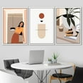 thumbnail image 2 of IDEA4WALL Framed Canvas Print Wall Art Set of 3 Warm Tones Mid-Century Modern Woman, Polygons & Sandals Abstract Patterns Illustration Wall Decor Modern Colorful Digital Pop Art - White 16"x24"x3, 2 of 5
