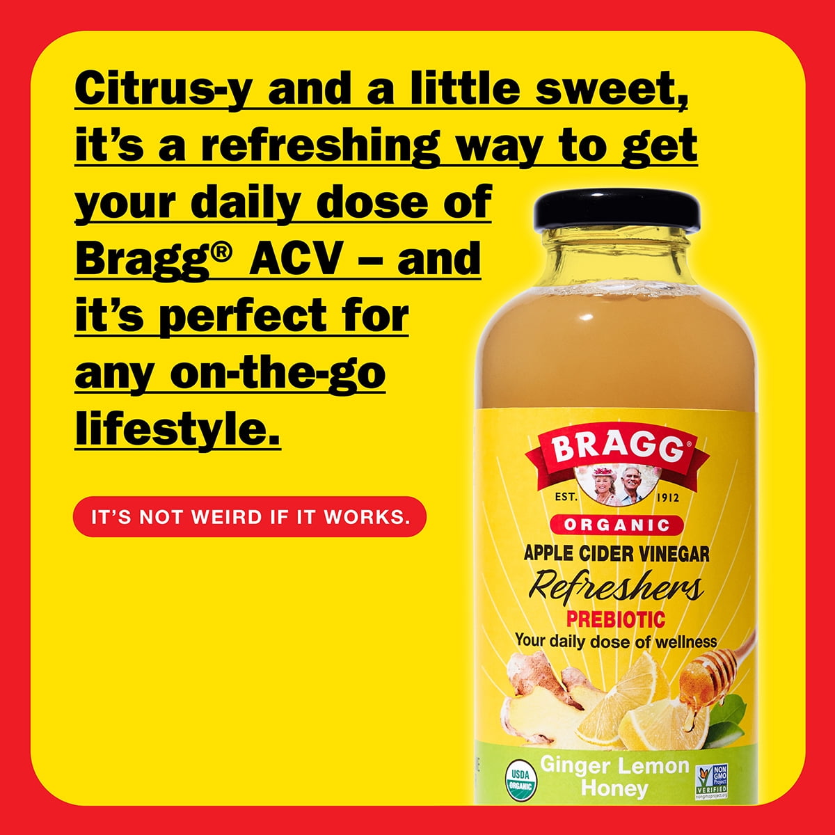 Bragg Organic Apple Cider Vinegar Refresher, Ginger Lemon Honey, 16 fl oz