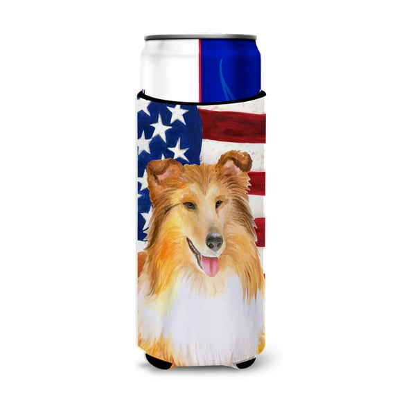 Carolines Treasures BB9720MUK Sheltie Patriotic Michelob Ultra Hugger for slim cans  Slim Can multicolor