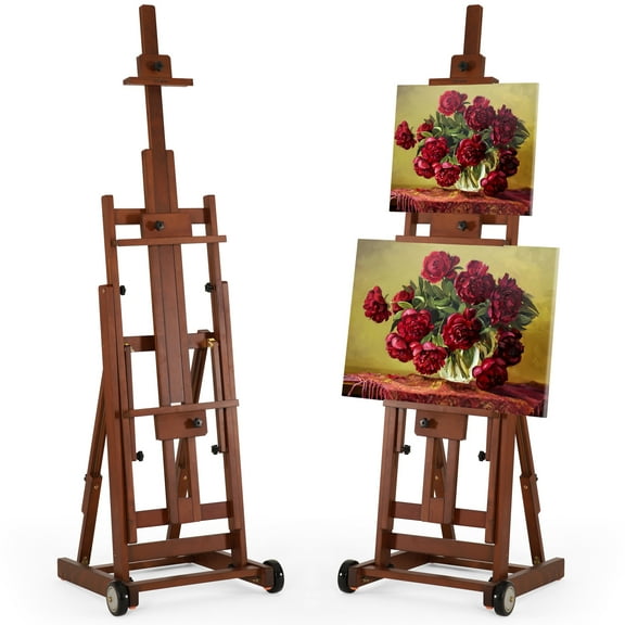 VISWIN Collapsible Wood H-Frame Easel, Hold 1 or 2 Canvas up to 78"-Walnut