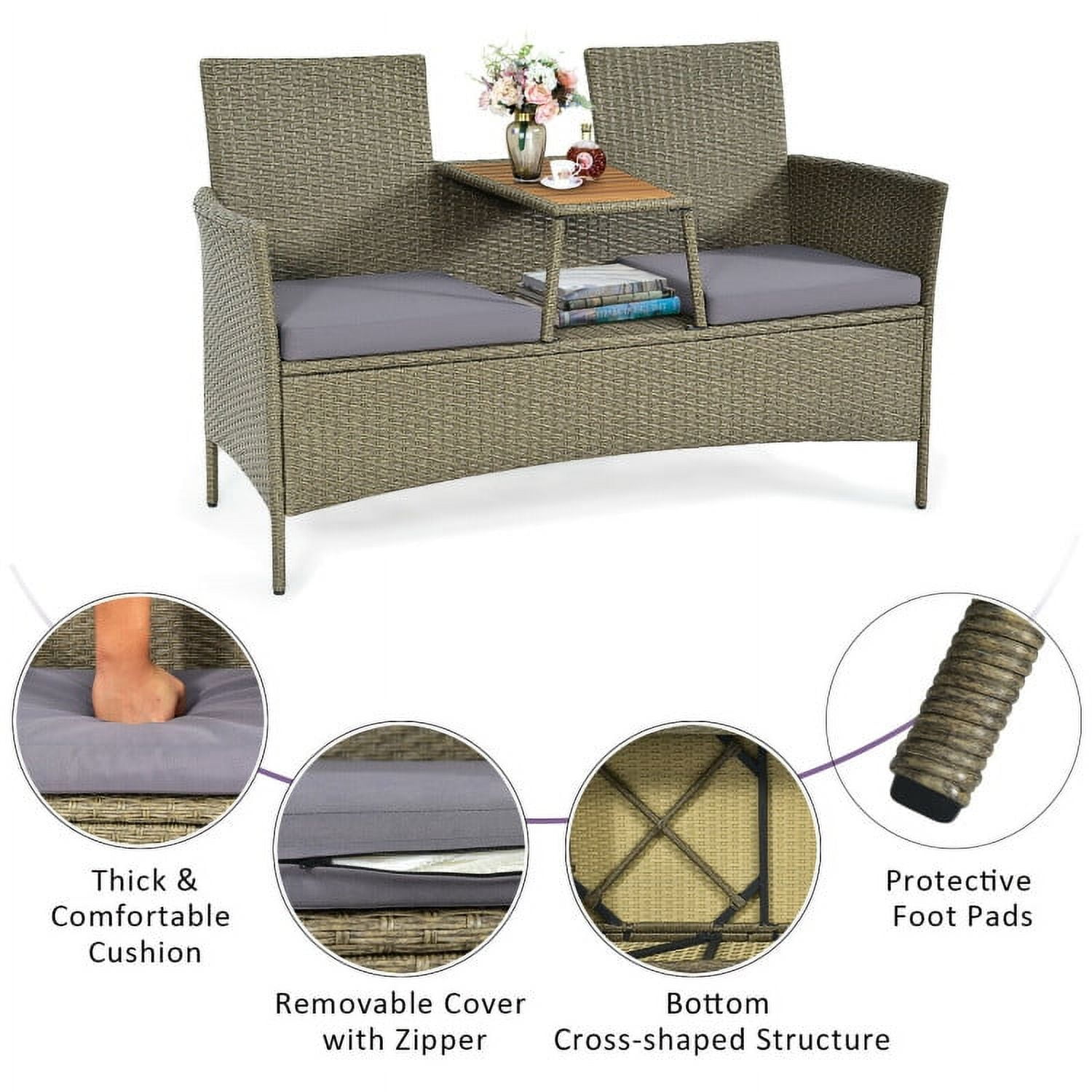 Aimee Lii 2-Person Patio Rattan Conversation Furniture Set, Small Patio Set with Coffee Table Aimee Lii 2-Person Patio Rattan Conversation Furniture Set, Small Patio Set with Coffee Table