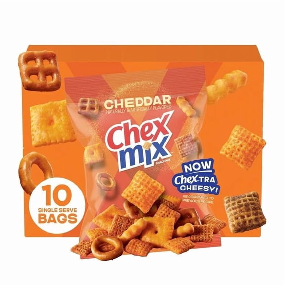 Cheddar Chex Mix Multipack Snack Bags, 10 Count, 17.5 oz, Single Serve