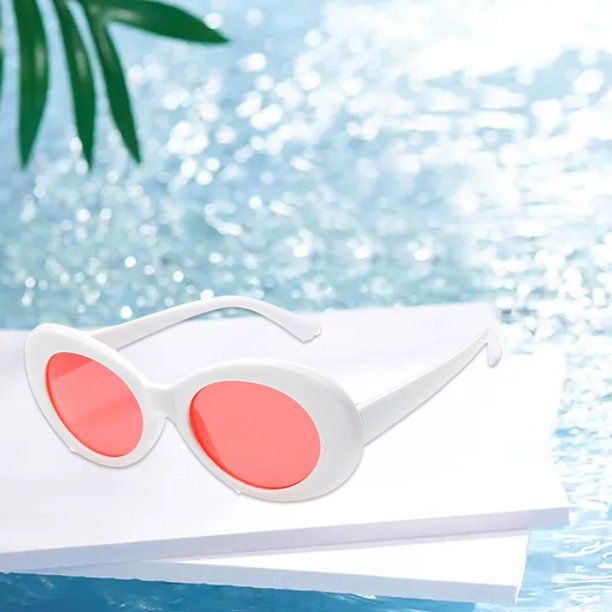 Gafas de terre ovaladas de plástico para hombre, gafas de montura gruesa para sol, gafas para fiestas, trajes de moda, , Película roja con marco Película roja del marco blanco Yinane Gafas de sol