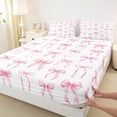 thumbnail image 4 of Manfei Girly Bow Full Size Sheets For Kids,Pink Ribbon Bowknot Bed Sheets,4pcs, 4 of 6