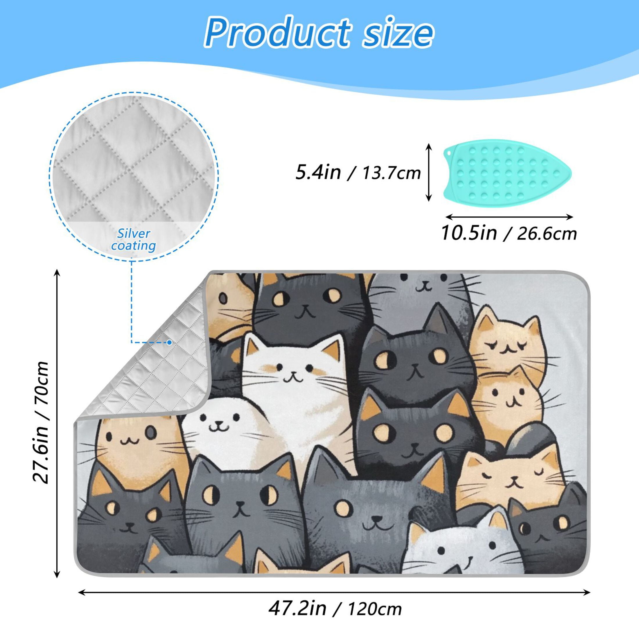 Brown Black Cute Cat Ironing Mat Blanket for Table Top Travel Portable Ironing Board Pad 47.2x27.6 Inch