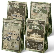 Outego Army Party PresNok Favor Bags - 24 Pcs Camouflage Gift Bags with 4 Designs, Military Party Supplies for Kids Birthday Decorations and Tough Mission Theme Goodie Bags