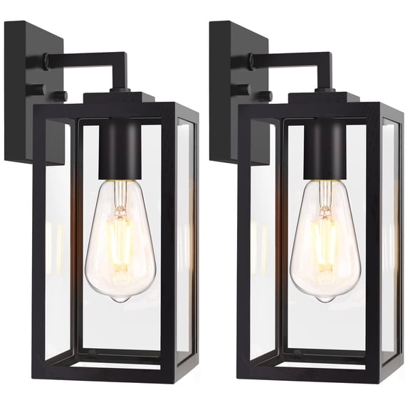 Outdoor Wall Light Fixtures, Exterior Wall Lanterns, Waterproof Outside Wall Sconce for Front Porch, Garage, Patio, Black, 2-Pack, E26, Anti-Rust, Tempered Glass (Bulbs Not Included)