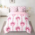 thumbnail image 2 of Feelyou Chic Bow-tie Kids Bedding Comforter Set 7pcs, Watercolor Pink Bowknot King Bedding Sets, Kawaii Princess Style Reversible Bed Sheets, Lightweight Room Decor, 2 of 7