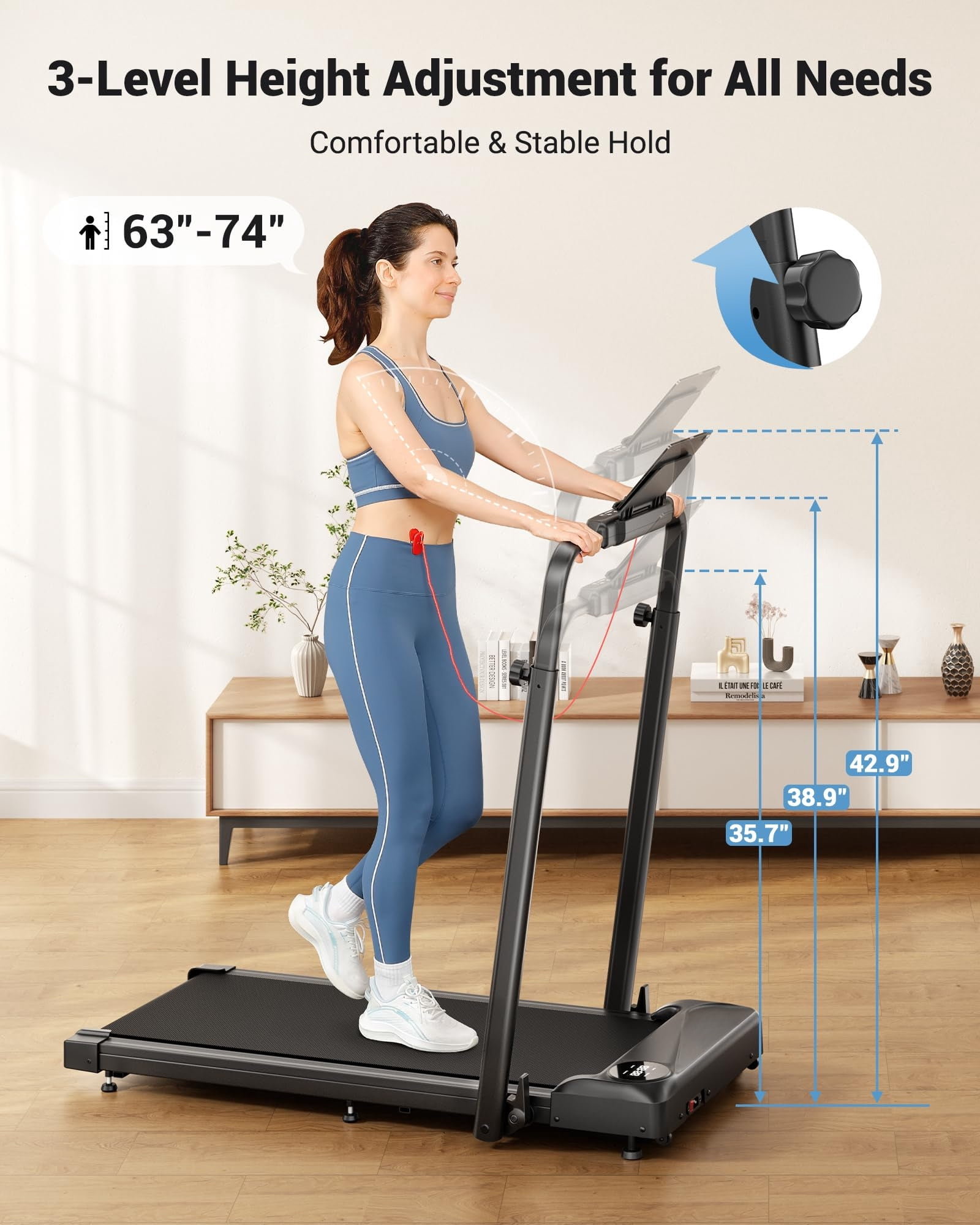 COFUNOK Walking Pad, 2 in 1 Foldable Treadmills for Home, 2.5HP Under Desk with Handle Bar, 16" Widened Running Belt, with Remote Control