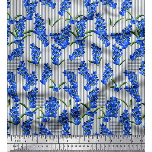 Soimoi Cotton Duck Fabric Stripe & Lavender Shirting Print Fabric by The Yard 42 Inch Wide