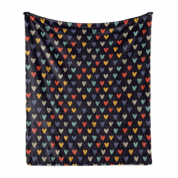 Valentines Soft Flannel Fleece Throw Blanket, Romantic Sketchy Doodle Hearts Love Birthday Celebration Anniversary Print, Cozy Plush for Indoor and Outdoor Use, 70" x 90", Multicolor, by Ambesonne
