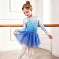 thumbnail image 5 of Ruyang Kids Gymnastics Dance Leotard Sets Girls Long Sleeve Gradient Ballet One‑Piece Shiny Performance Tulle Skirt 5-12 Years, 5 of 9
