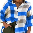 thumbnail image 2 of Plus Size Button Bas à Carreaux Tops Décontractés Manches Longues Chemisiers, 2 of 2