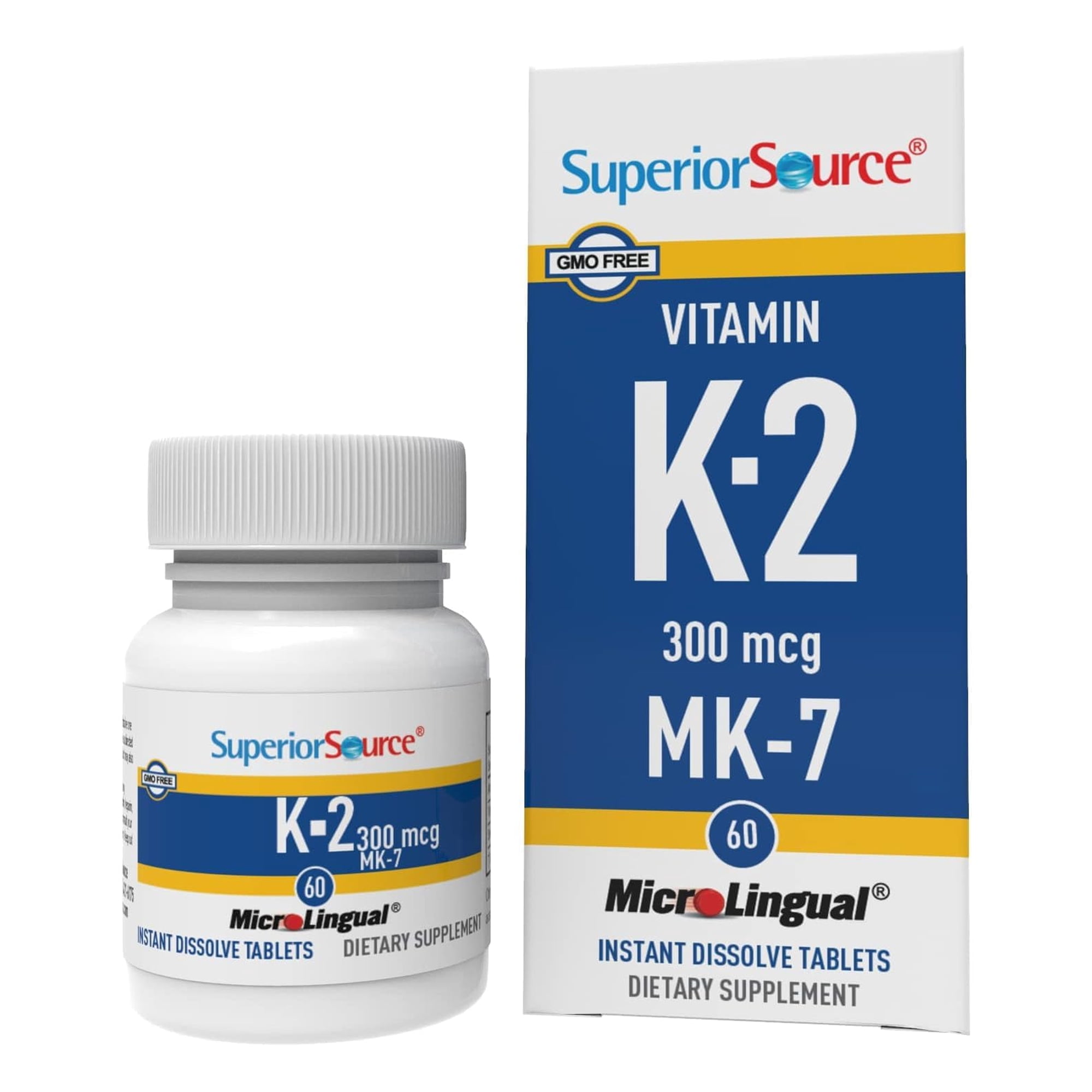 Superior Source Vitamin K2 MK-7 (Menaquinone-7) 300 mcg - Bone Strength & Health Support Supplement - Aids Healthy Heart Function - Bariatric-Friendly - 60 Sublingual Dissolving Tablets