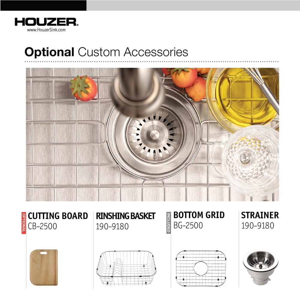 Houzer Belleo 23 in Stainless Steel Topmount Single Bowl Kitchen Sink with Strainer and Grid - BSS-2309
