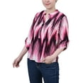 thumbnail image 2 of NY Collection Women's Petite 3/4 Sleeve Roll Tab Y Neck Top, 2 of 4