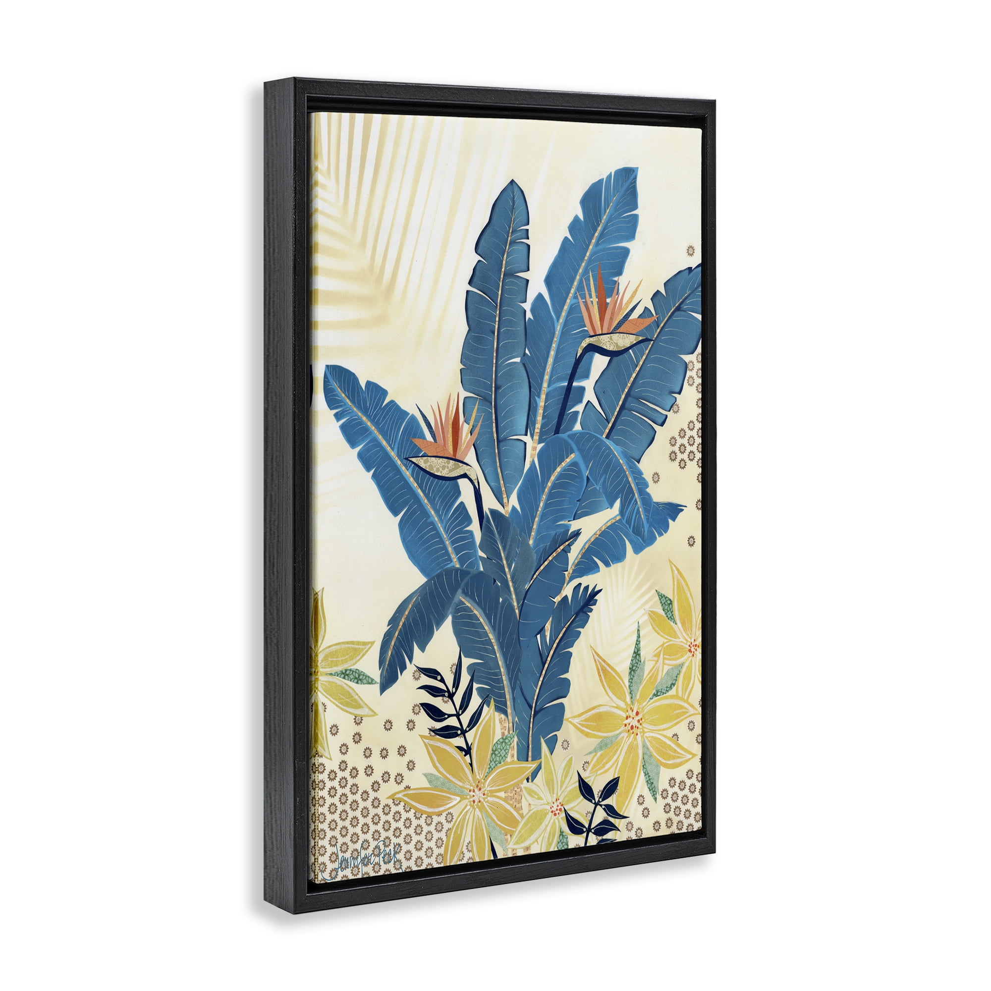 Stupell Industries Blue Birds Of Paradise Botanical & Floral Painting Black Floater Framed Art Print Wall Art, 17 x 25