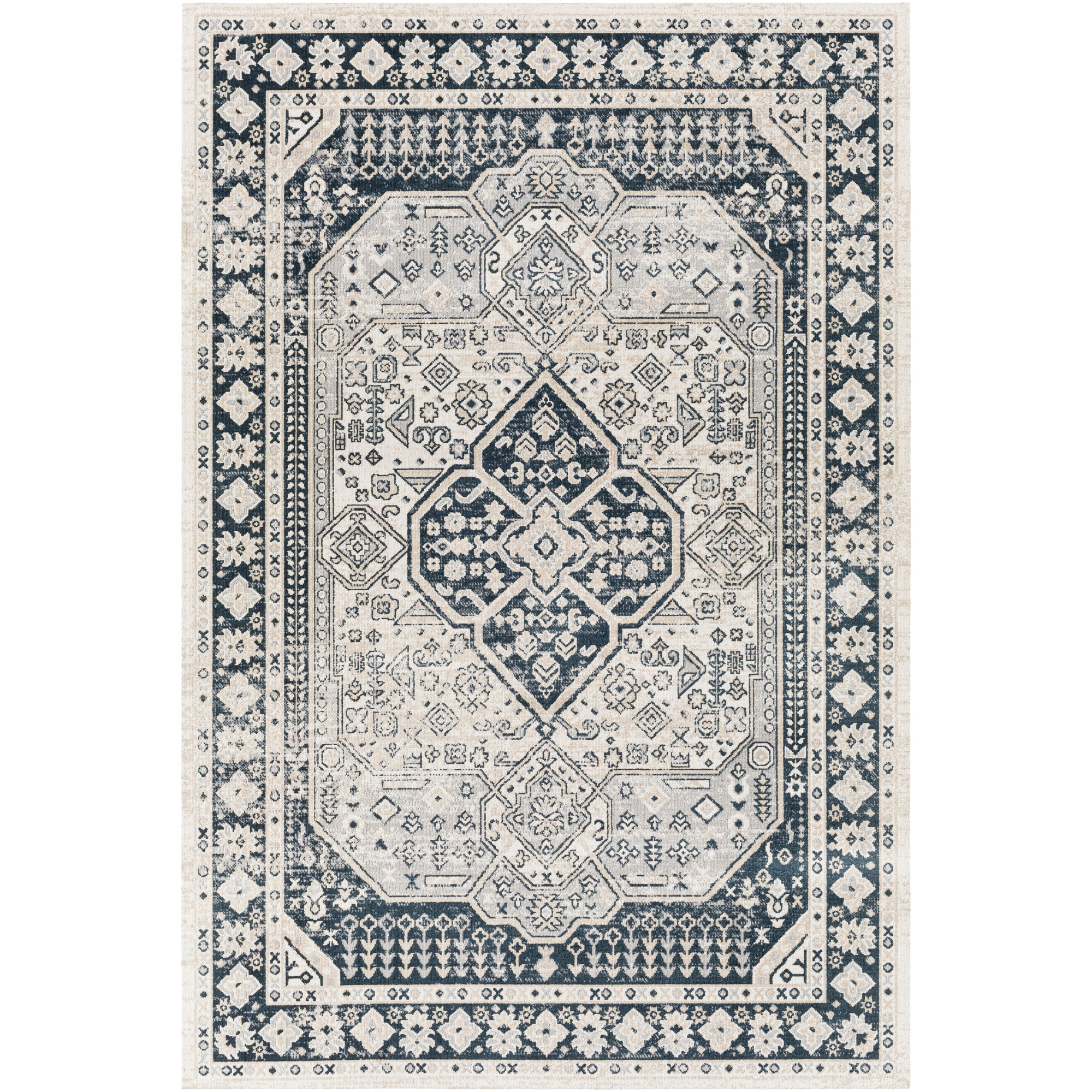 Livabliss Lavadora Medallion Machine Washable Indoor Area Rug, Navy ,9'2" x 12'