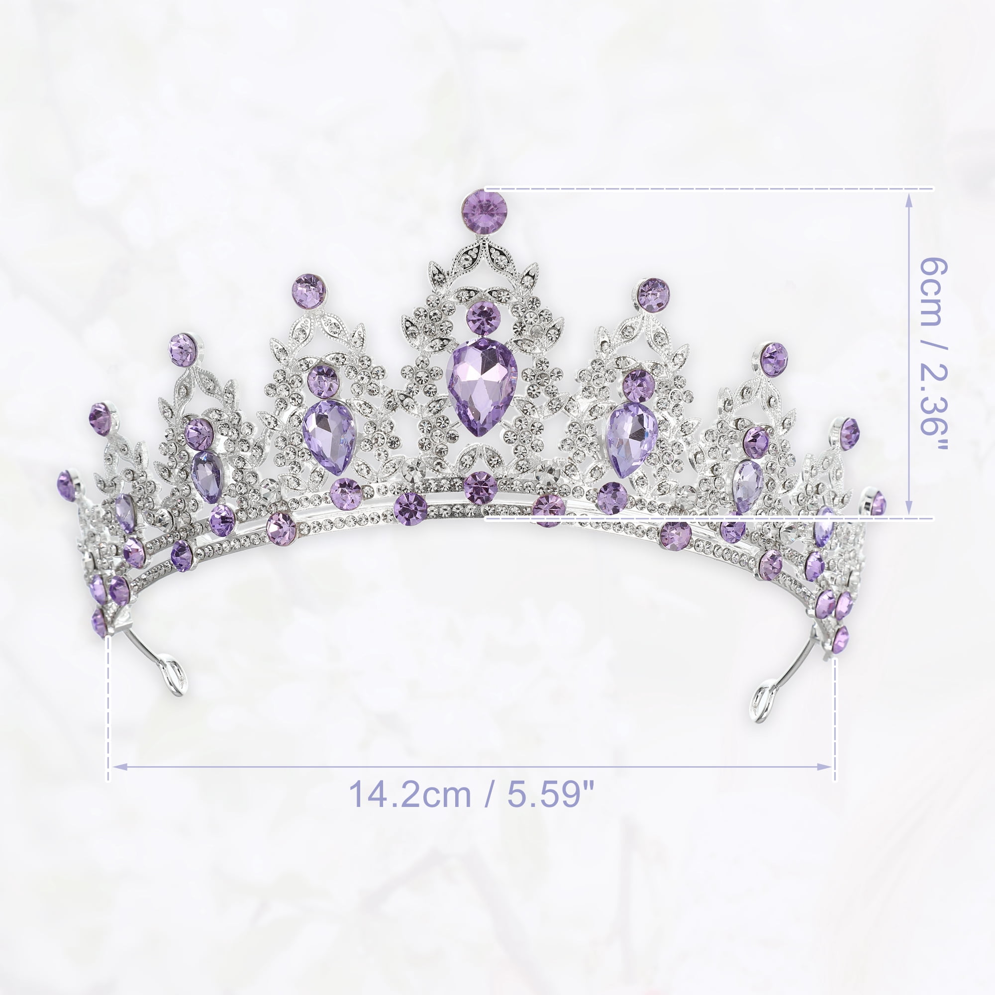 Unique Bargains Women Faux Crystal Queen Crown Tiara Rhinestone Silver Tone Purple