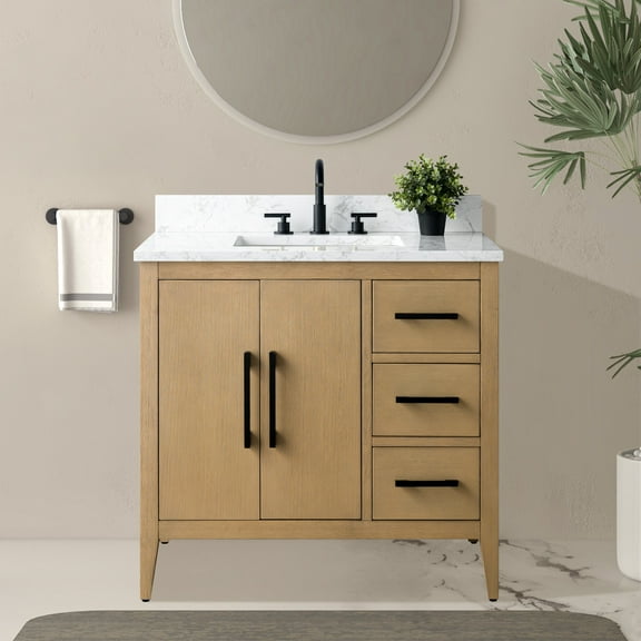 Vanity Art 36" Single Sink Bathroom Vanity Cabinet with Ceramic Countertop