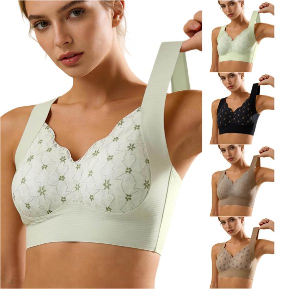 uvwlwu Women Scalloped Floral Lace Wireless Tank Bra Ribbed Wide Fixed Tank Straps Seamless Full Cup Soft Stretch Gentle Support For Yoga Sleep Daily Casual Underwear,XL