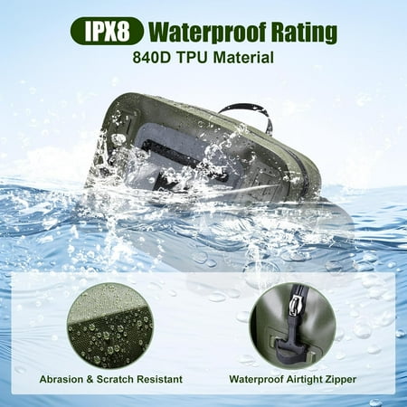 Waterproof Fishing Waist Pack - 9L Tackle Bag with Rod Holder IPX8 Waterproof Airtight Zipper Closure for Fly Fishing & Outdoor Activities