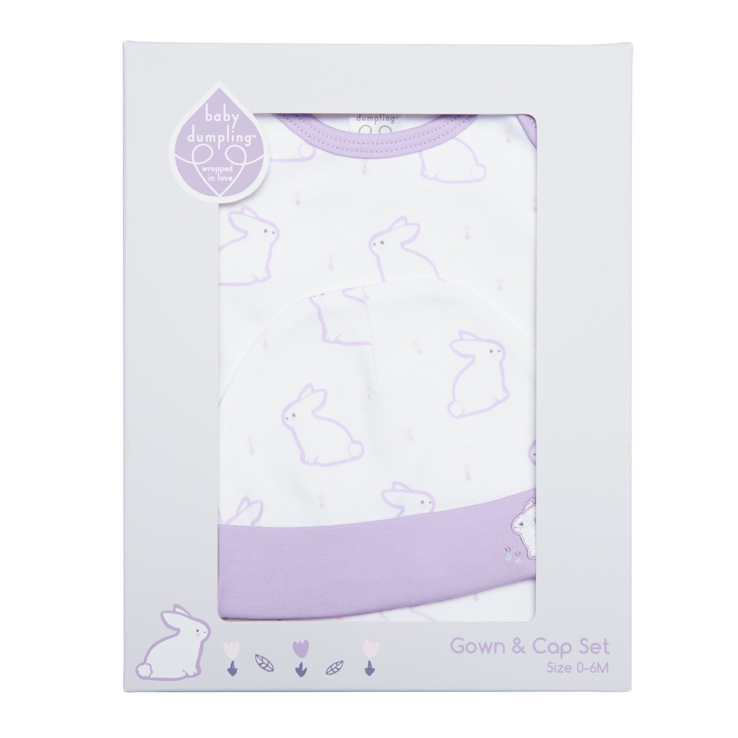 Baby Dumpling C.R April Fits Sizes 0-6 Months Gibson Knotted Gown /& Cap Set