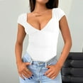 thumbnail image 3 of Kagetolytai Womens Tops Women's Sexy Deep V Neck Backless Top Short Sleeve Slim T Shirt Summer Tops for Women 2024 White XL, 3 of 6