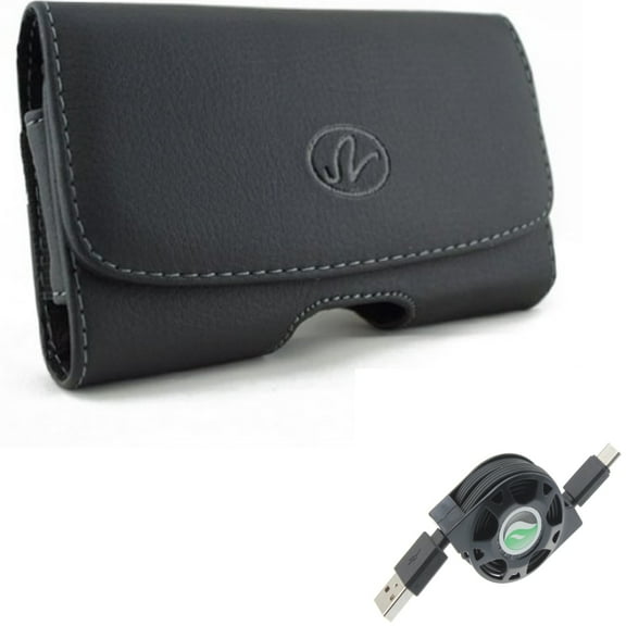 USB-C Cable w Case Belt Clip for Samsung Galaxy A53 5G,A33 5G Phones - Retractable Type-C Charger Power, Leather Swivel Holster Loops