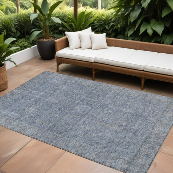 HomeRoots 604717 9 x 12 ft. Denim Blue & Gray Oriental Washable Indoor & Outdoor Rectangle Area Rug