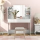 thumbnail image 3 of FlkwoH【NUEVO】Tocador grande con espejo, cajón, 4 estantes de almacenamiento, tocador con tocador de madera, blanco, regalo para mujeres y niñas (silla no incluida), 3 of 5