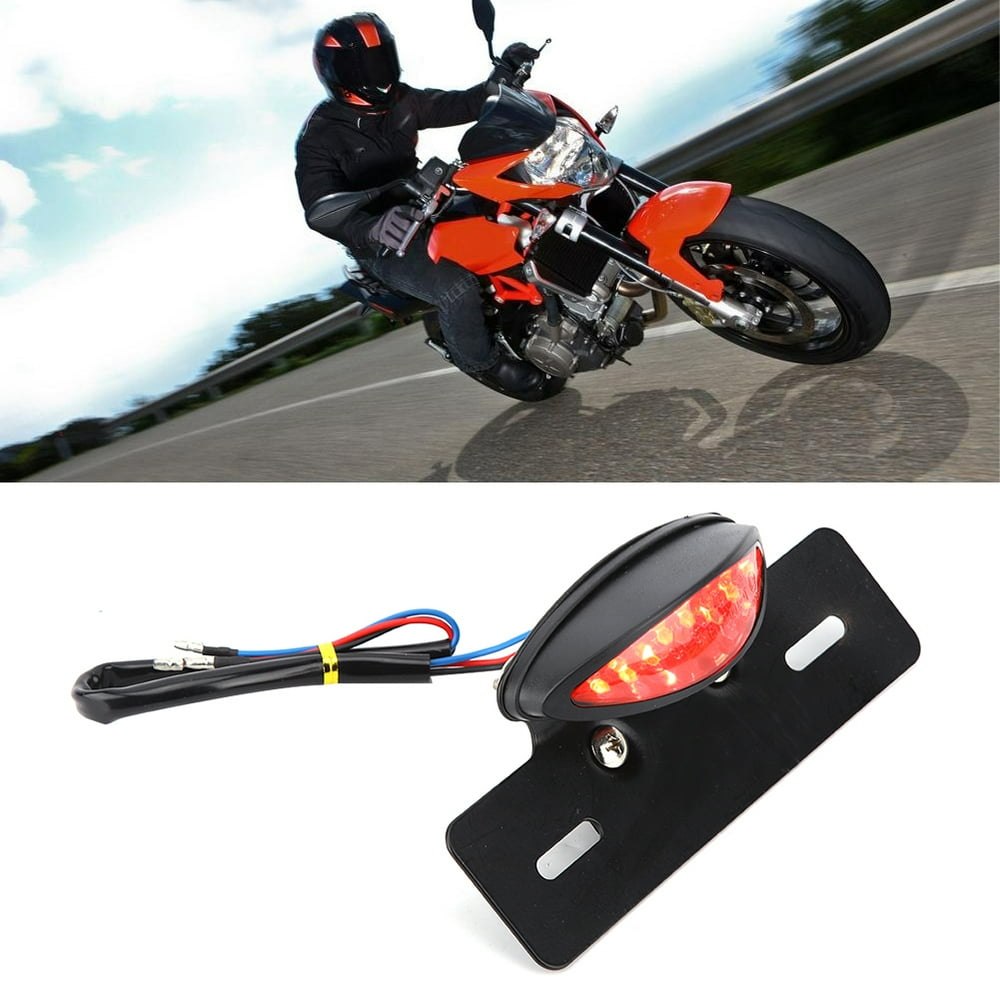 Tebru Motorcycle License Plate Light,Motorcycle Taillight Universal Retro LED Brake License