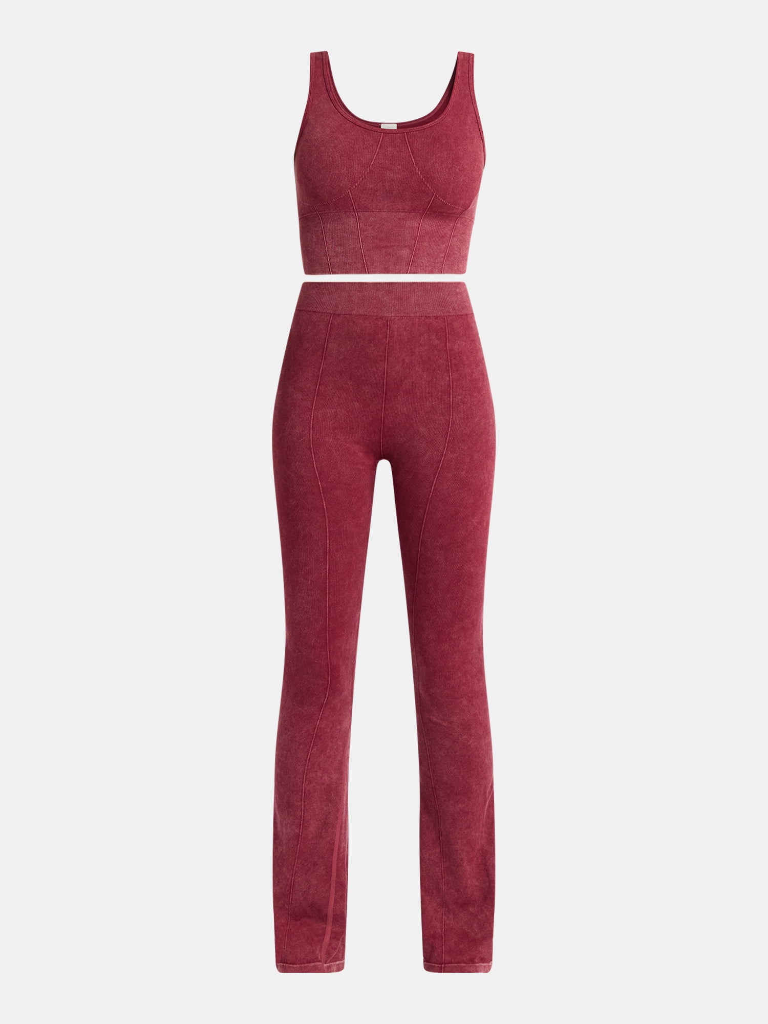 No Boundaries Seamless Scoop Cropped Tank and Flare Leggings Set, 2-Piece, Women’s