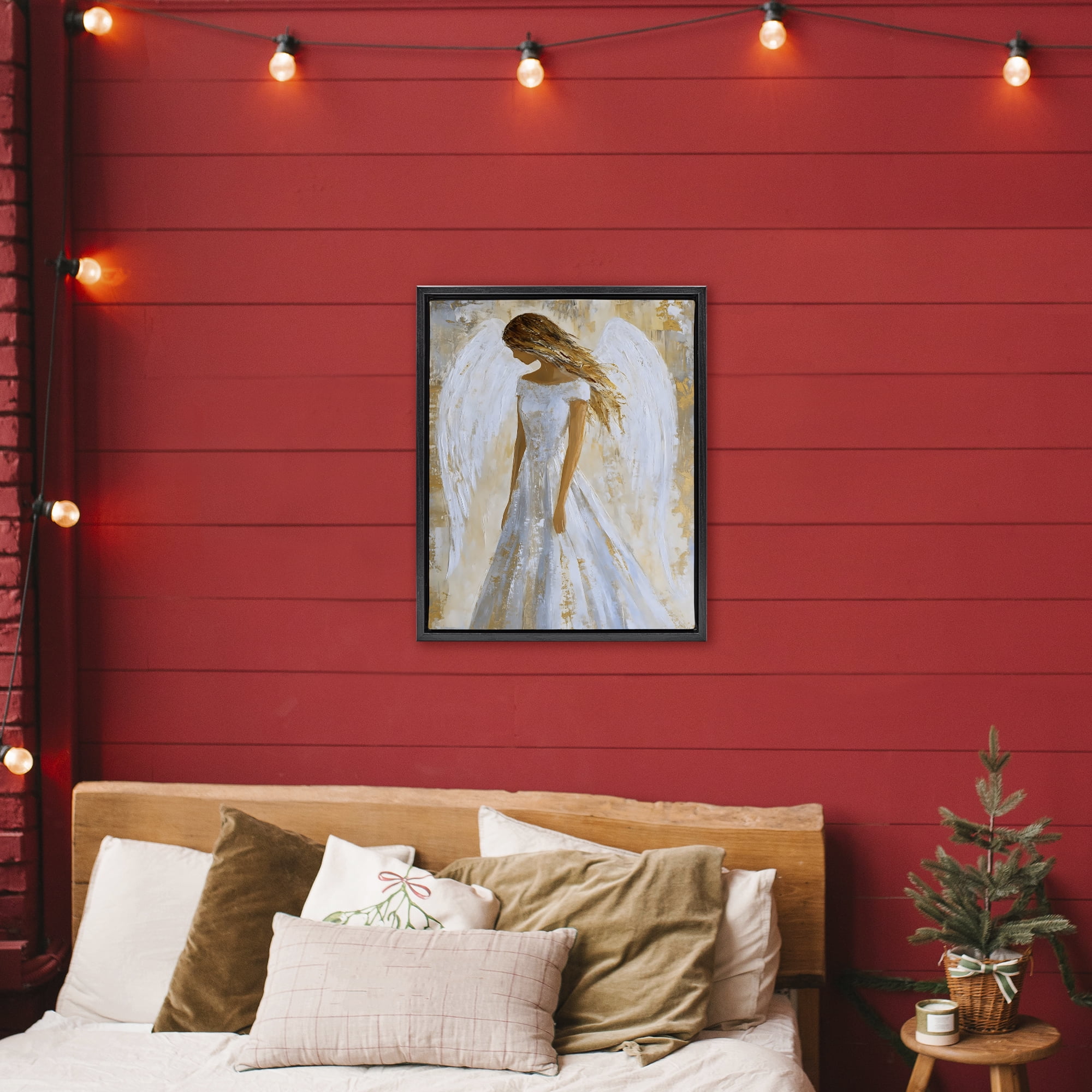 Holy Angel In White Black Framed Floater Canvas Wall Art, design by Franklyn Gregory