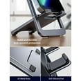 thumbnail image 5 of Cell Phone Stand, [2-Pack] Foldable Aluminum Adjustable Phone Holder for Desk Portable Travel Holder Office Desk Accessories Compatible for iPhone 14 13 12 11 Pro Max X Xr Samsung S22 S21 Grey, 5 of 7