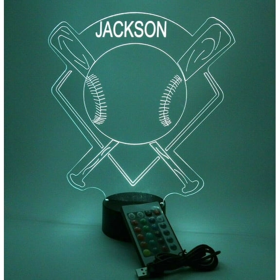 Baseball Stadium Bats Ball Sports Team Player Fan Name Night Light Up Lamp LED Personalized Any Name Custom Desk Table Lamp, It's Wow, with Remote 16 Colors Changing, Free Engraving, Great Gift