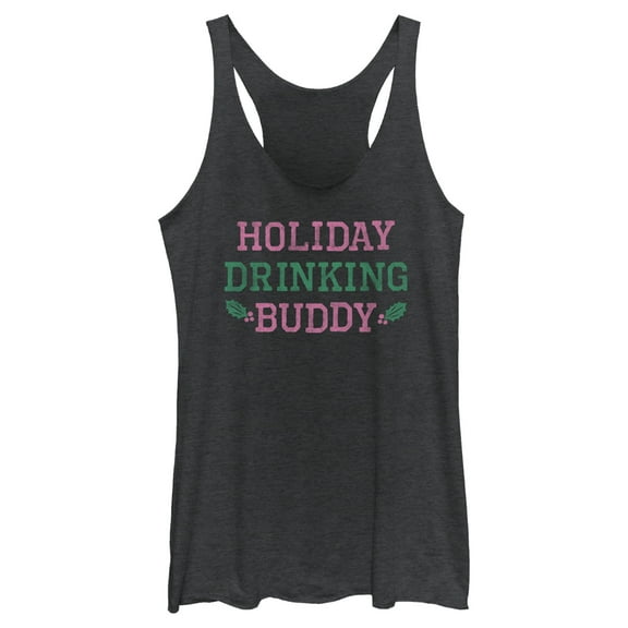 Women's Lost Gods Distressed Holiday Drinking Buddy  Racerback Tank Top Black Heather X Large