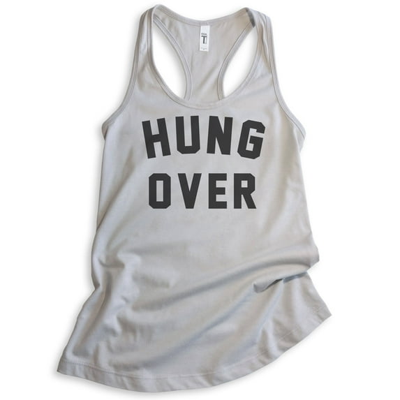 Hung Over Tank Top, Ladies Racerback Tank Top, Wine Tank, Party Tank, Bachelorette Tank, Silver Gray, Medium