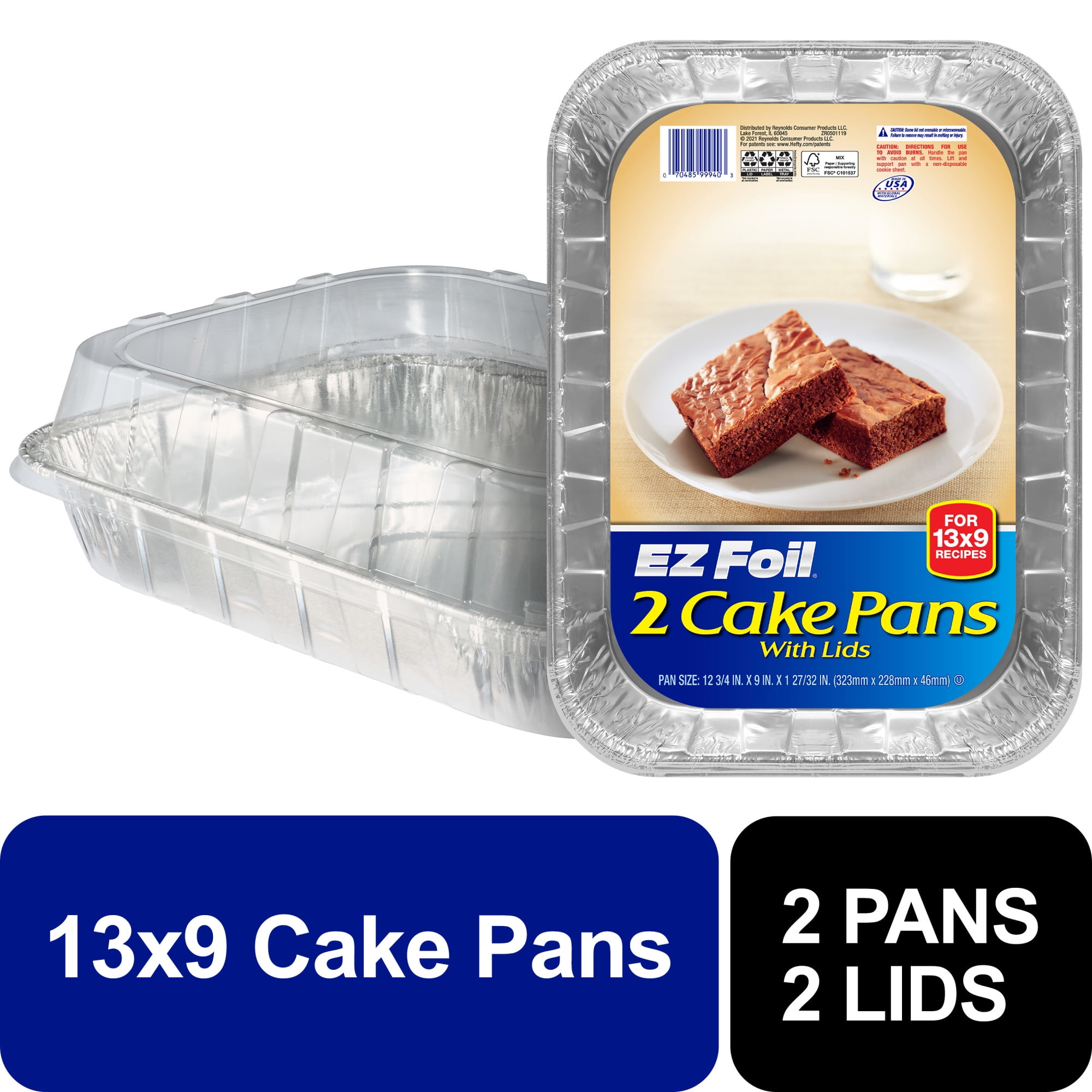 EZ Foil Disposable Cake Pans with Lids 13x9 Inch, Teal, Durable