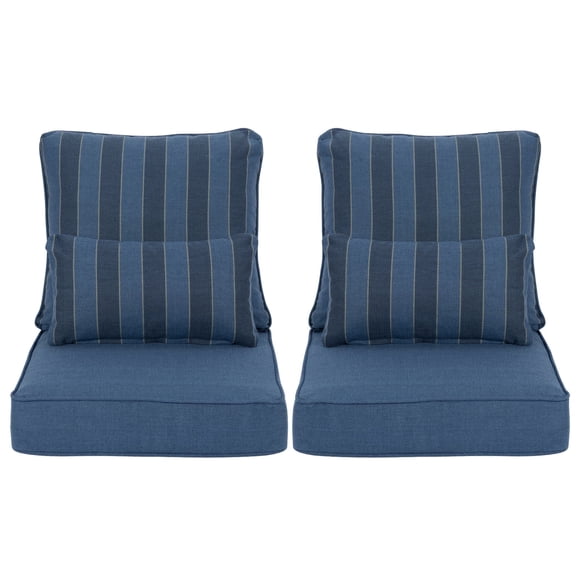 Aoodor 24"x24" Dark Blue Stripe Outdoor Deep Seat Chair Cushion Set, Patio Chair Cushions Set, Olefin Fabric and Memory Foam (Set of 2 Seats, 2 Backs, 2 Lumbar Pillows)