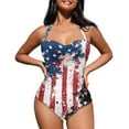 thumbnail image 3 of FKELYI Vintage USA Flag Star Print Polyester Swimwear for Women One Piece Bikini Swimsuits V Neck Monokini Breathable Bathing Suits Summer Beachwear for Ladies Teens Girls Beach Party, XL, 3 of 7