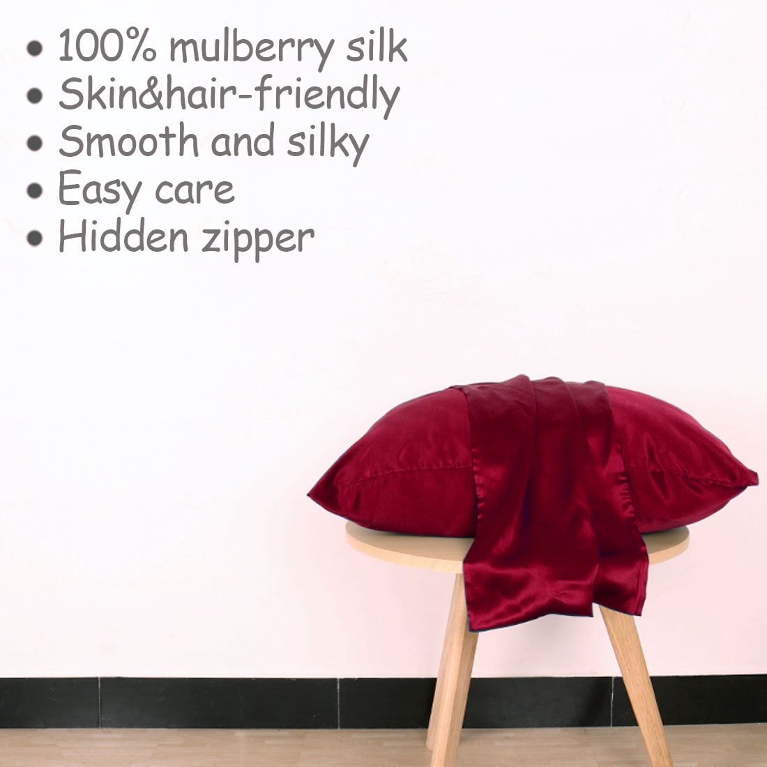 Unique Bargains 1 Piece 100% Natural Silk Pillowcase Burgundy Travel