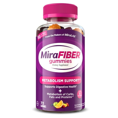 MiraFIBER Fiber Gummies, Prebiotic Fiber and Metabolism Support, 8g, 72 Count