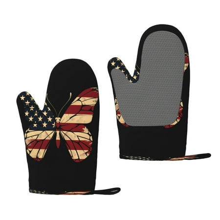 

Matuu Patriotic USA Butterfly Art for Silicone Oven Gloves Heat Resistant Grilling Gloves Non-Slip Silicone Oven Mitt Great for Grilling Kitchen and Cooking