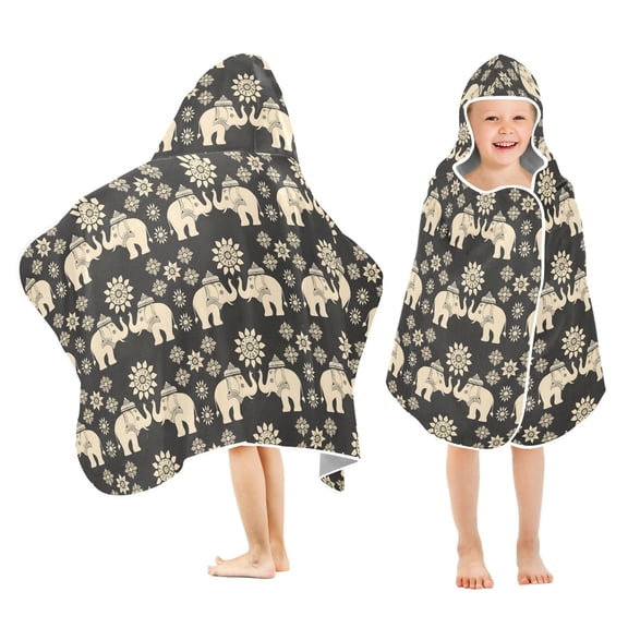joogoo Elephants Mandala Kids Hooded Beach Towel Baby Bath Towel 23.5"x50"