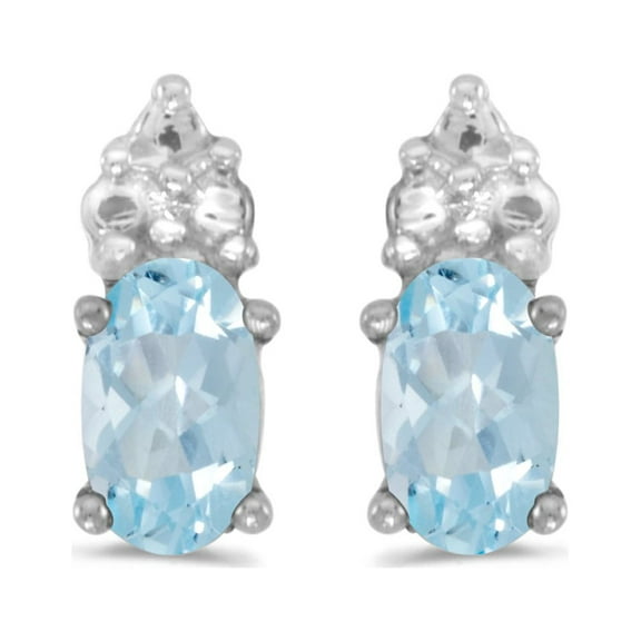 10k White Gold Oval Aquamarine Earrings