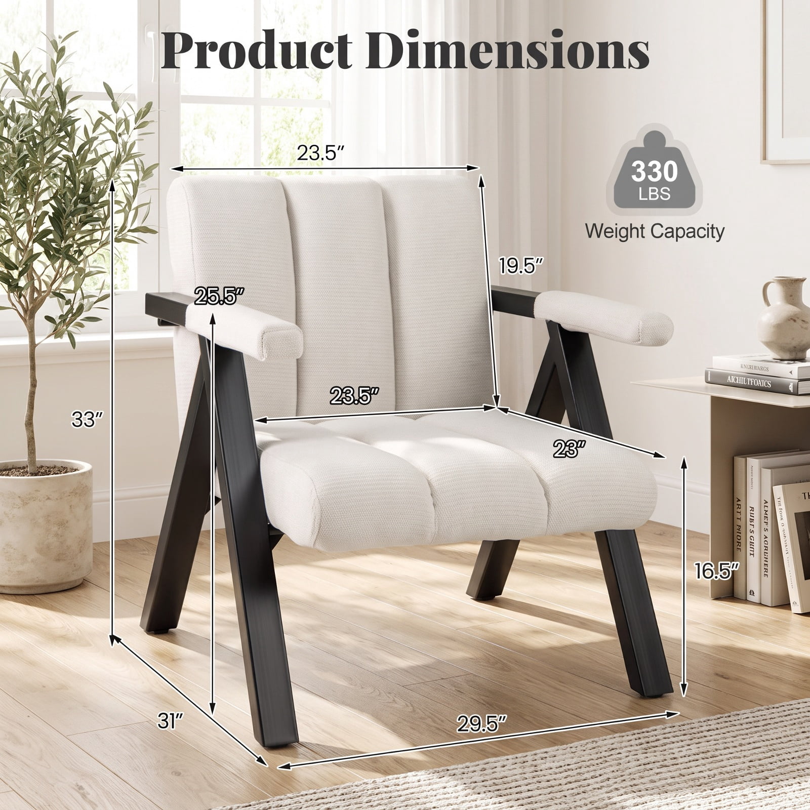 Furnibear Oversized Accent Chair with Metal Frame Ergonomic Armrests and Removable Cover for Living Room Reading Nook and Office, Beige