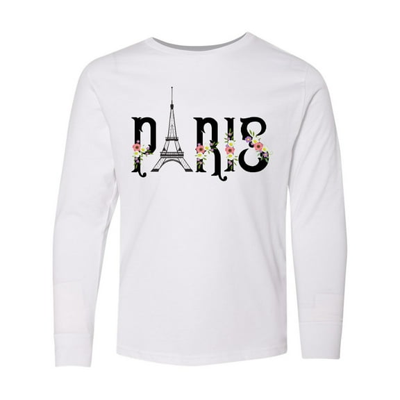 Inktastic Paris Eiffel Tower with Flowers Long Sleeve Youth T-Shirt