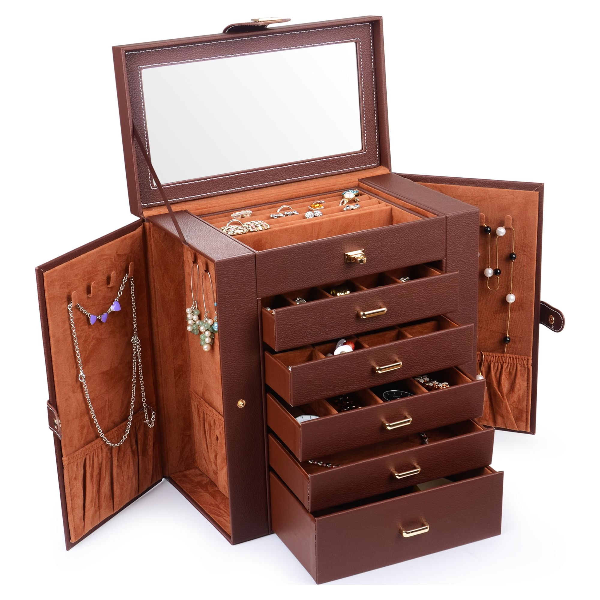 Huge Leather Jewelry Box / Case / Storage LJC-SHD5BN (Brown)